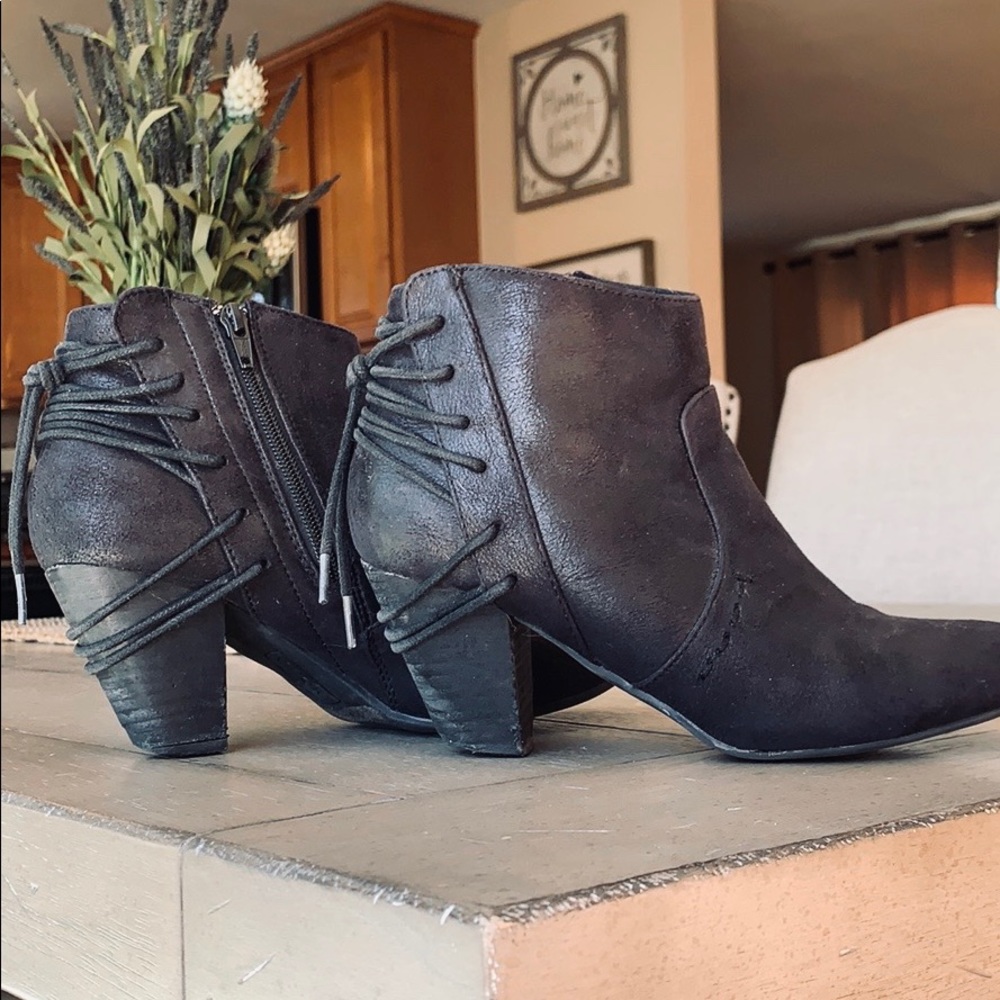 Black lace up ankle booties